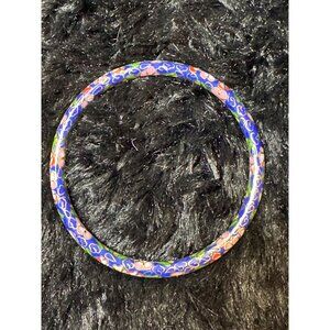 Vintage Cloisonné Floral Bangle Bracelet In Blue & Pink Enamel Design 2 1/2"